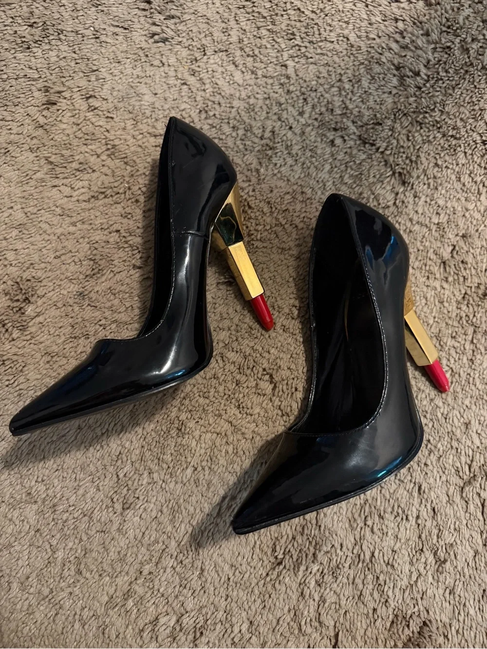 Scene Lipstick Black Patent Pointed Toe High Heels